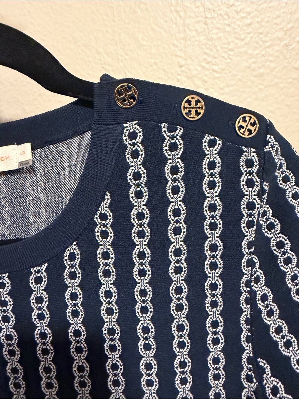 Tory Burch Navy and White Chain-Print Midi Dress - Picture 4 of 5
